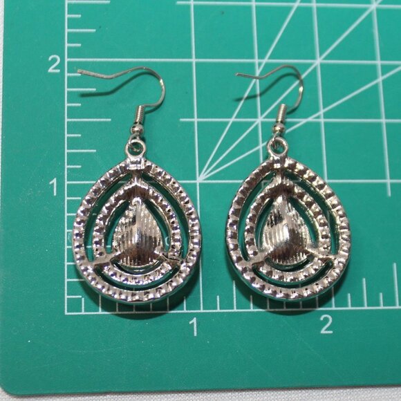 Green Rhinestone Tear Drop Dangle Earrings - Picture 7 of 7